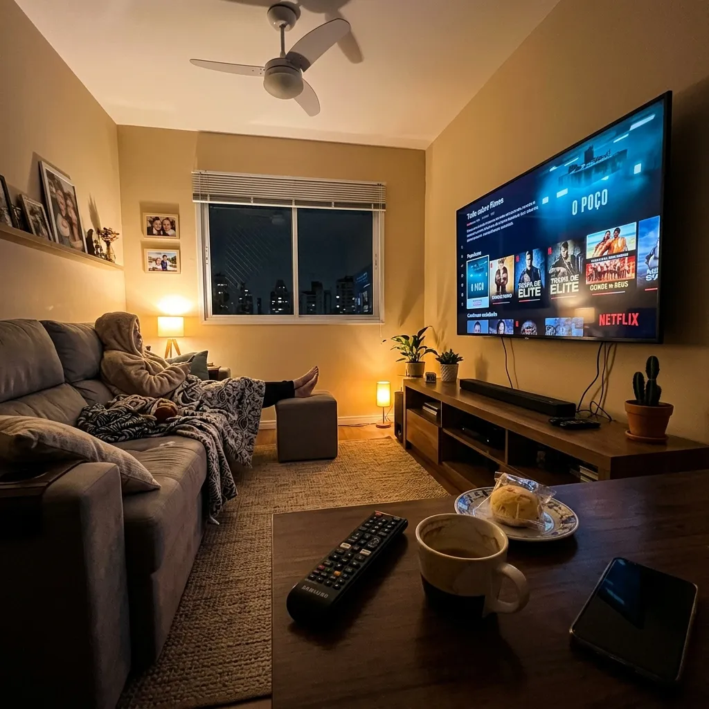 Aplicativo Freecine rodando em uma Smart TV na sala